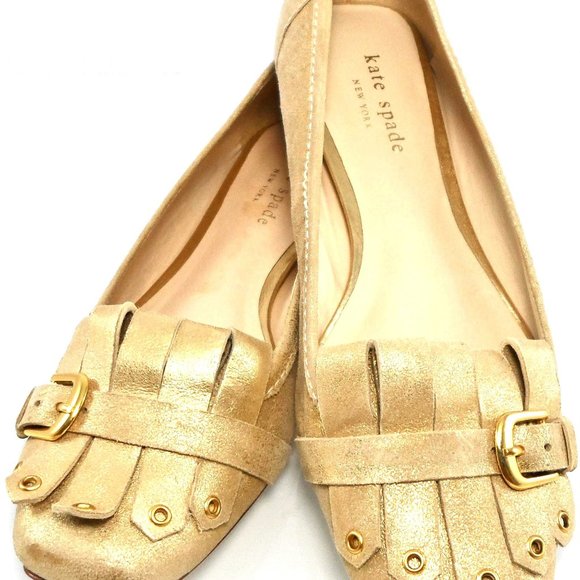 NIB $258 KATE SPADE NY GOLD FRINGED OXFORD BALLET FLATS SLIP ON FLAT LOAFERS - Picture 9 of 9